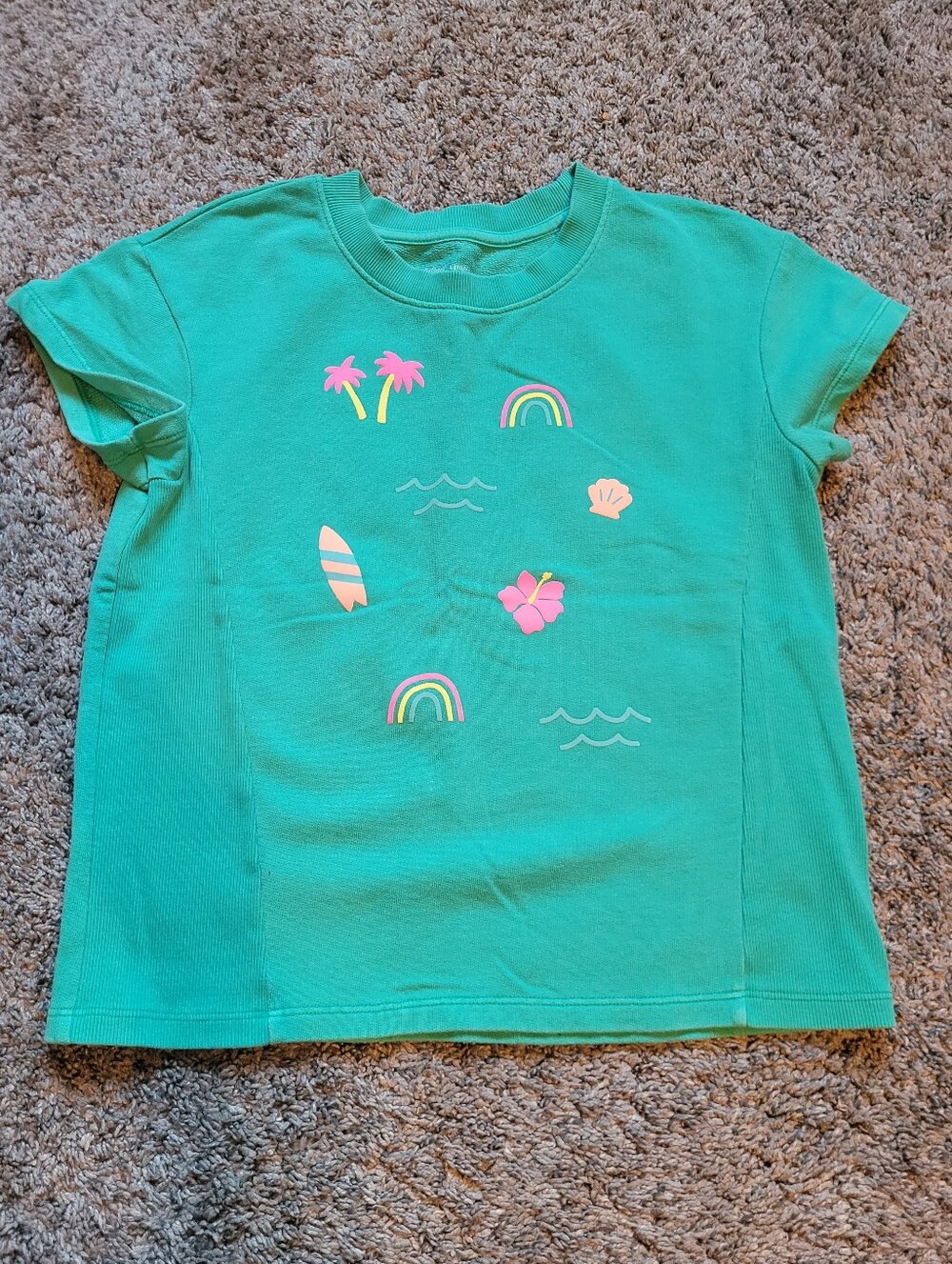 Cat & Jack Mint Green Kids Pullover Top Size 10/12 Beach Print